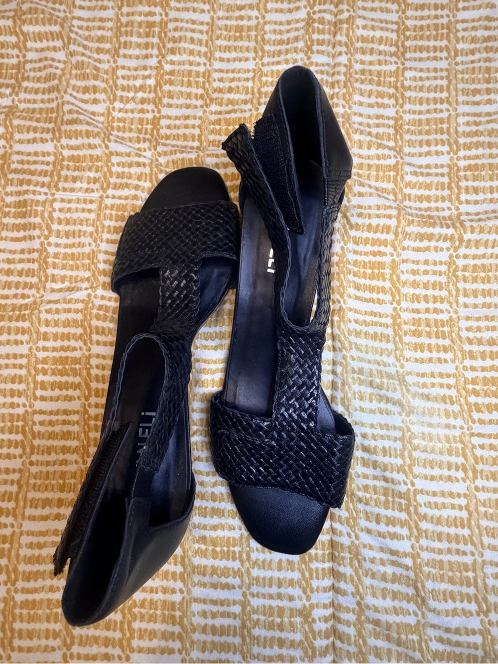 Vaneli Black Woven Slingback Open-Toe Sandals